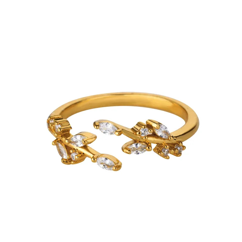 Anillo Hoja con Cristales